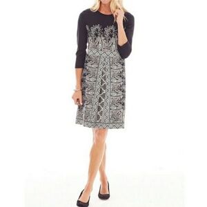 J Jill Wearever Stretch Black Paisley Long Sleeve Career Dress Size Large Tall